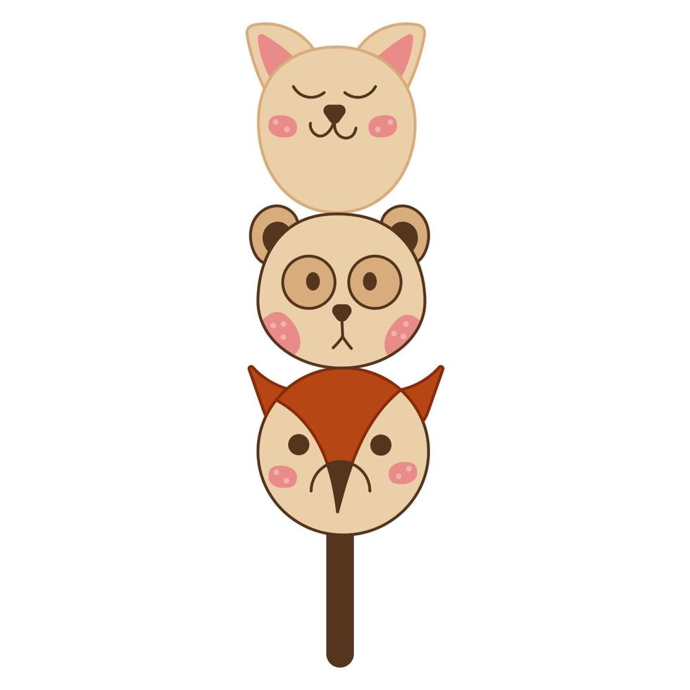 Dango single doodle4. Cute japanese sweet in the form of animal faces. Doodle cartoon illustration. vector