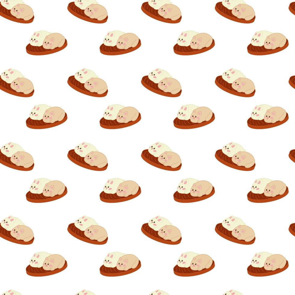 Manju pattern10. Cute Japanese pies in the form of a cat and a rabbit. Doodle color cartoon vector illustration.