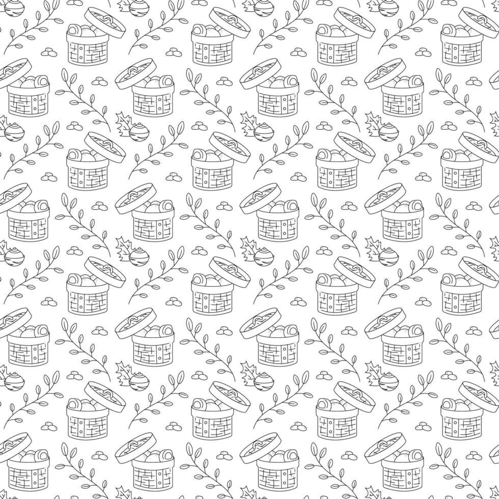 Manju pattern7. Seamless pattern with freshly cooked Japanese manju patties. Doodle black and white cartoon vector illustration.