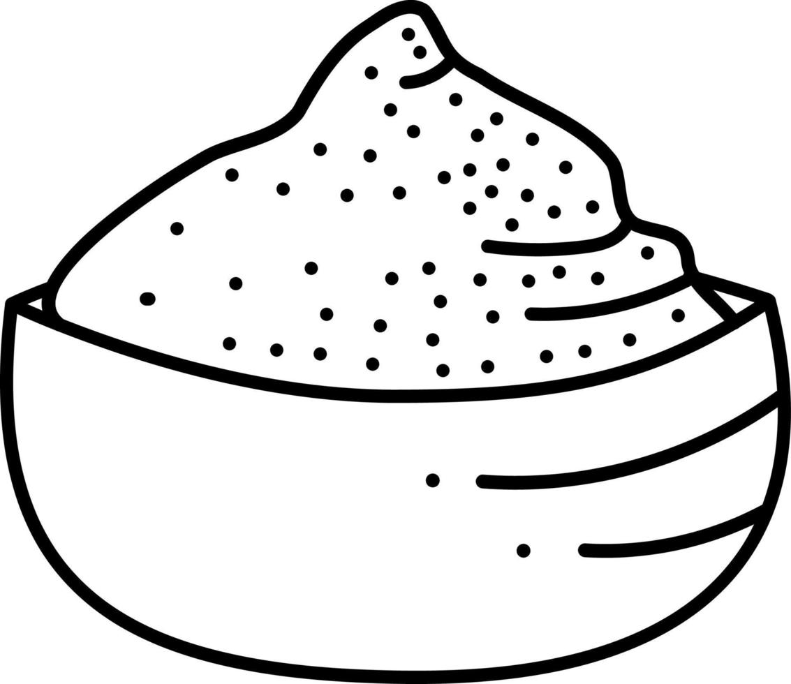 Flour doodle2. Flour in a bowl. Black and white vector cartoon