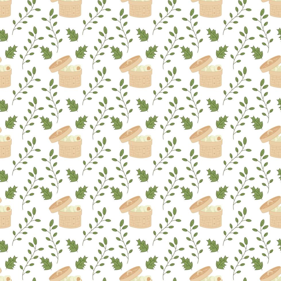 Manju pattern3. Seamless pattern with freshly cooked Japanese manju patties. Doodle color cartoon vector illustration.