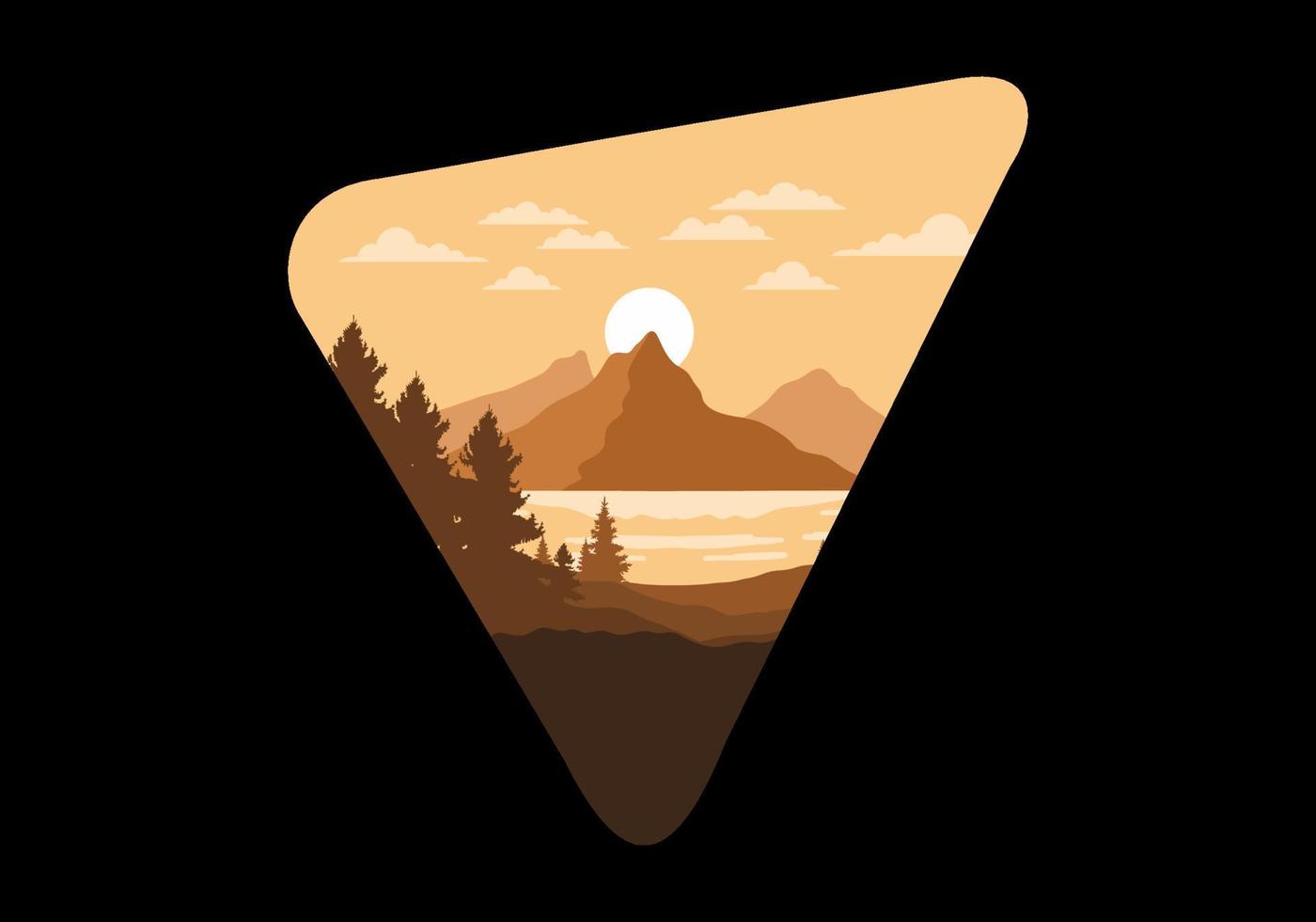 Landscape art illustration of a mountain and lake vector