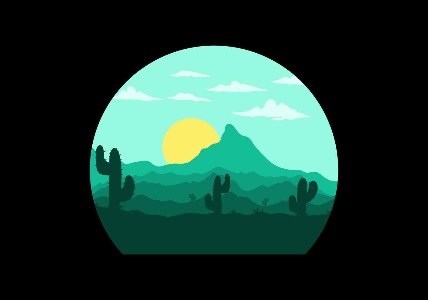 Colorful desert landscape with cactus trees illustration vector