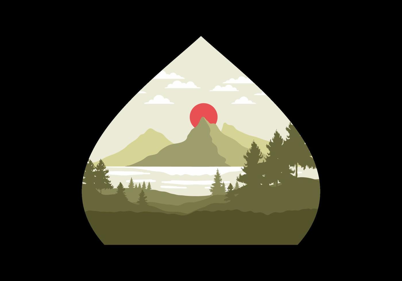 Landscape art illustration of a mountain and lake vector