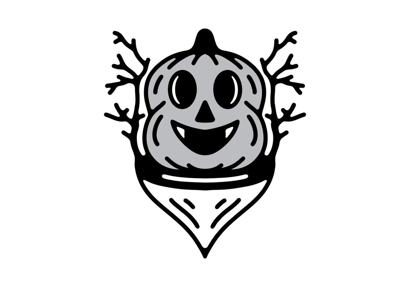 Smile pumpkin Black and white line art mono line tattoo vector