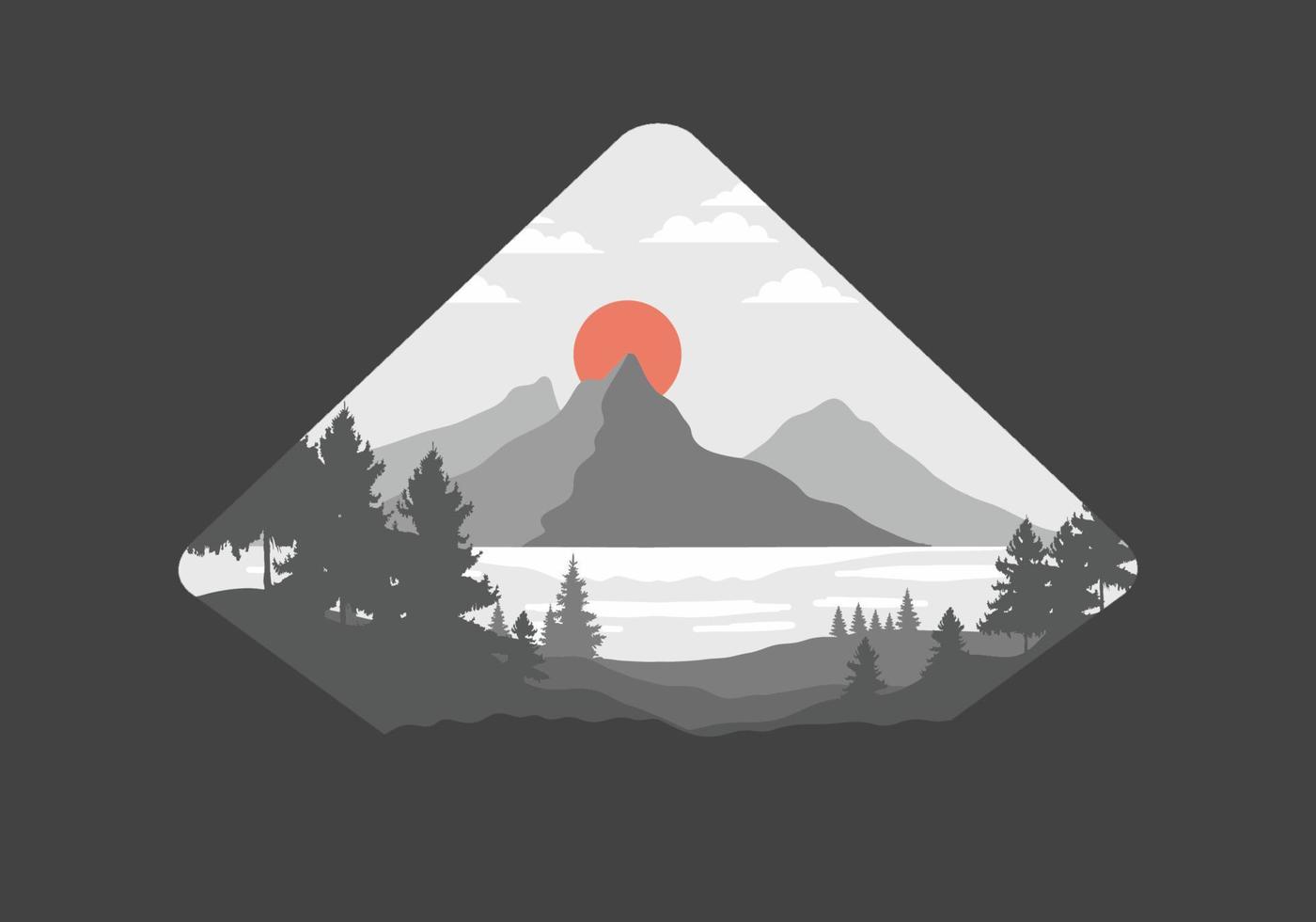 ilustración de arte paisajístico de una montaña y un lago vector