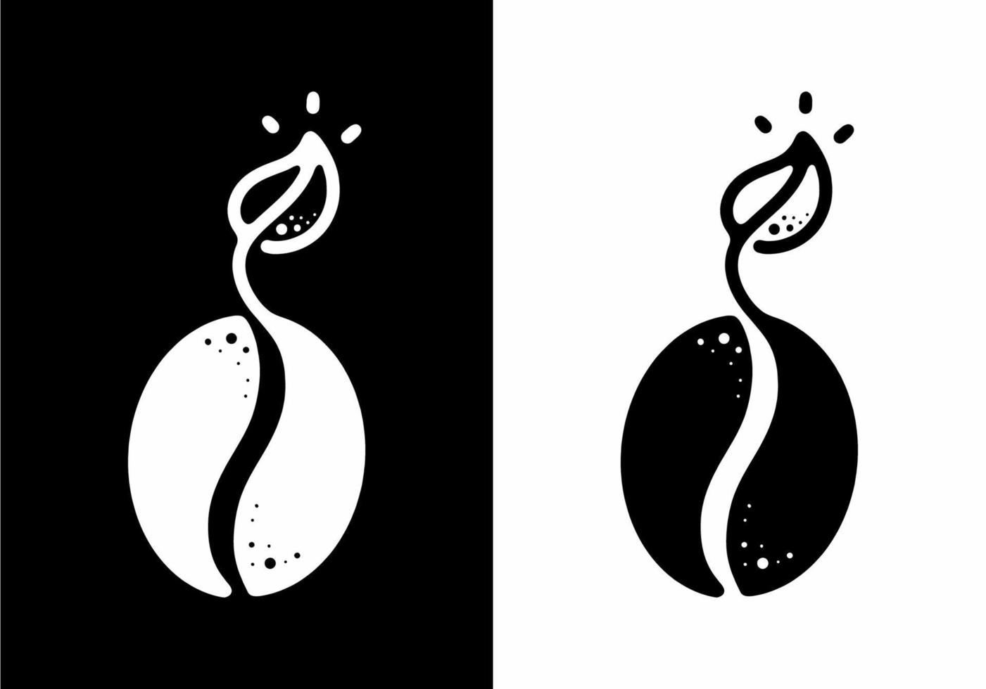 coffee beans with leaf buds Black and white line art mono line tattoo vector