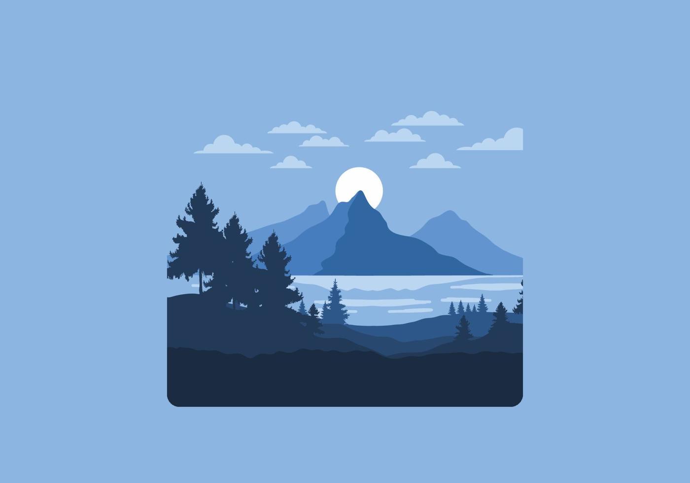 Landscape art illustration of a mountain and lake vector