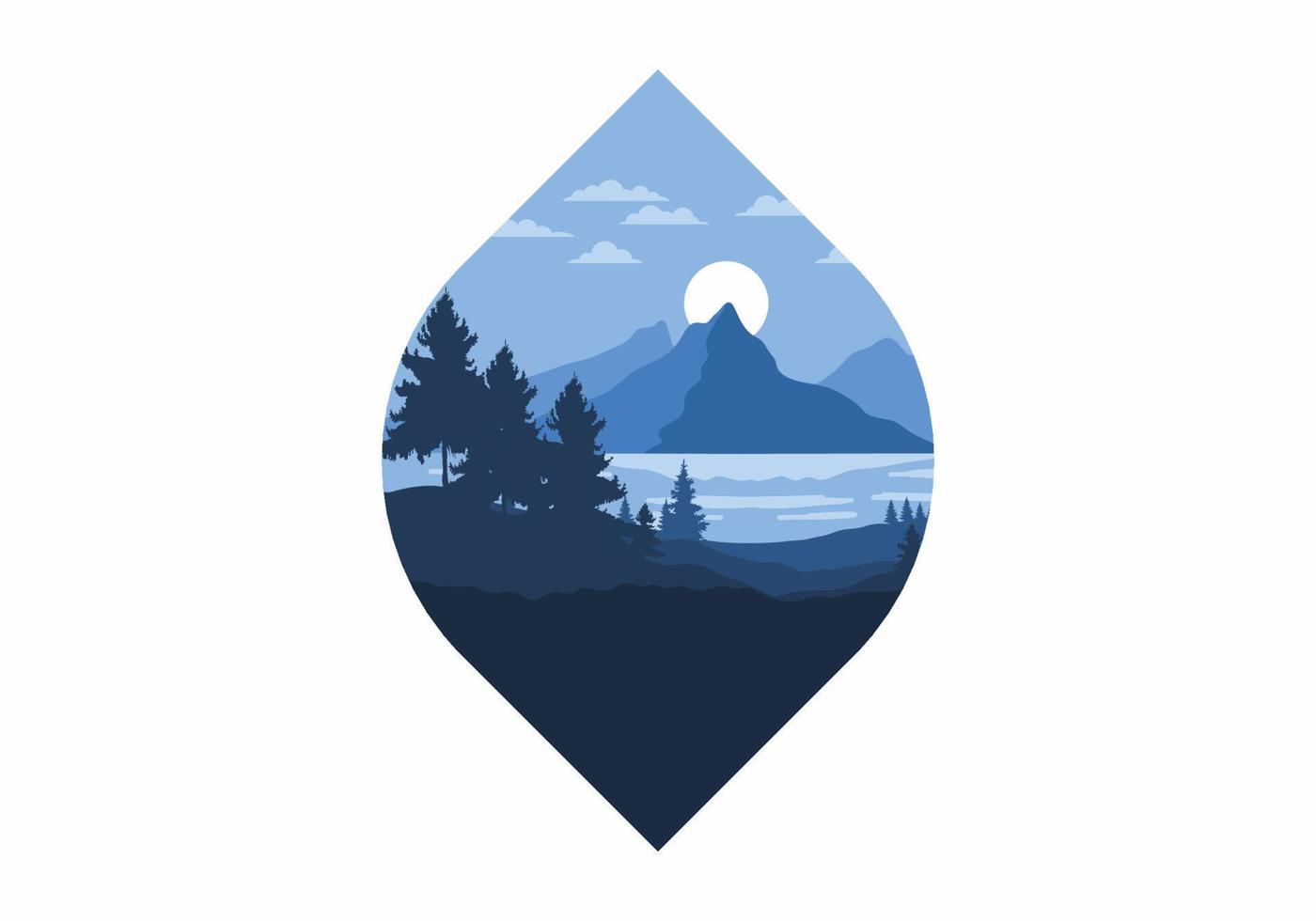 ilustración de arte paisajístico de una montaña y un lago vector