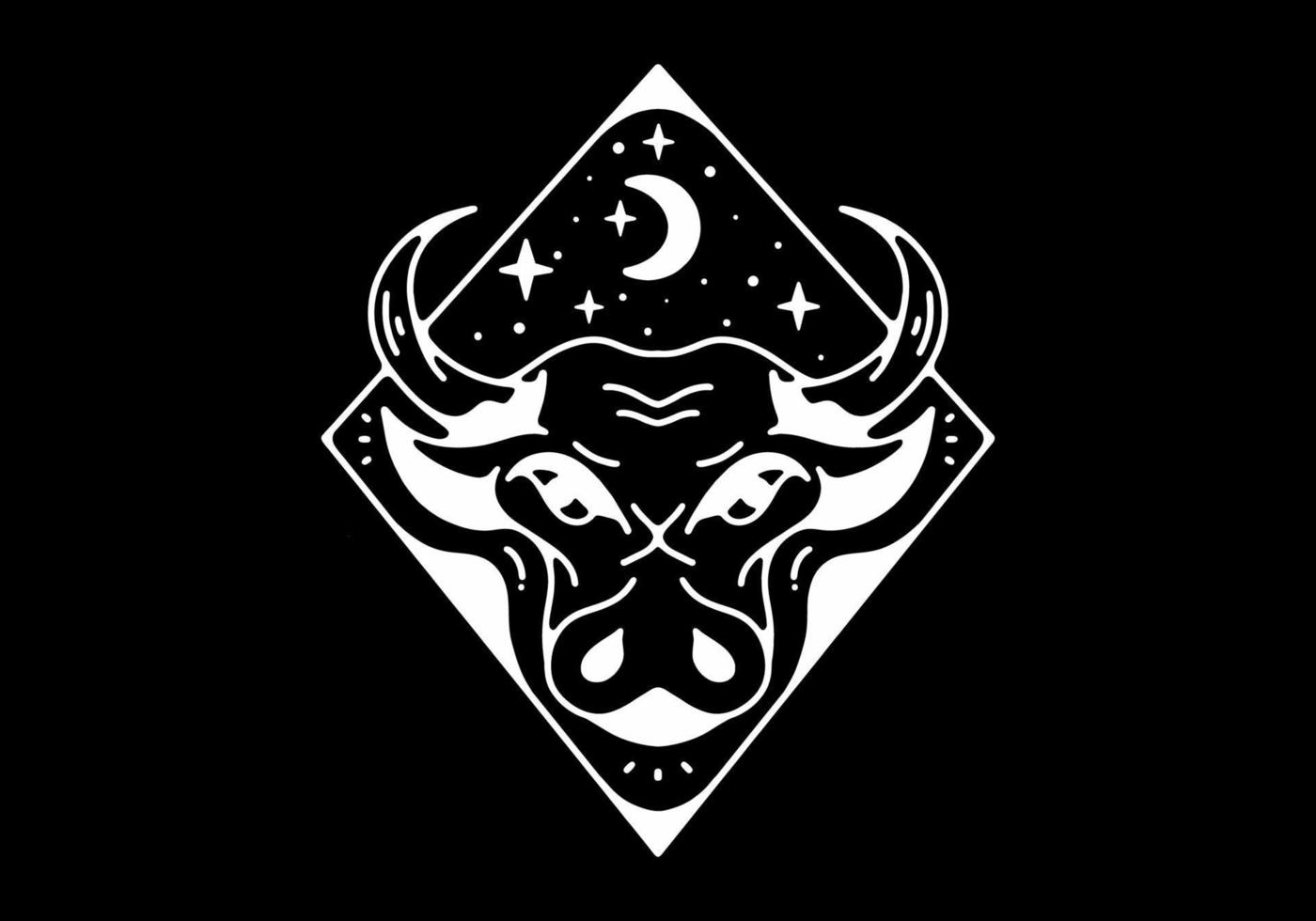 Bull head Black and white line art mono line tattoo vector