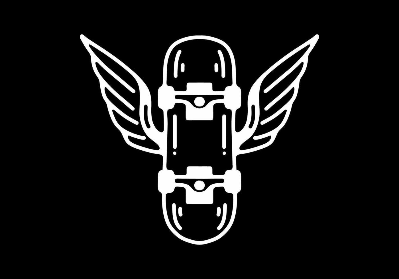 Skate board with wings Black and white line art mono line tattoo vector
