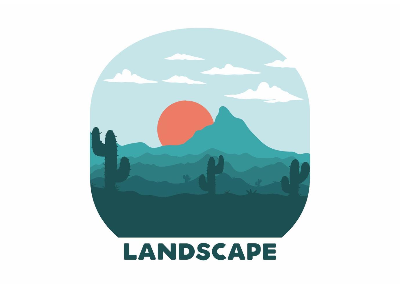 Colorful desert landscape with cactus trees illustration vector