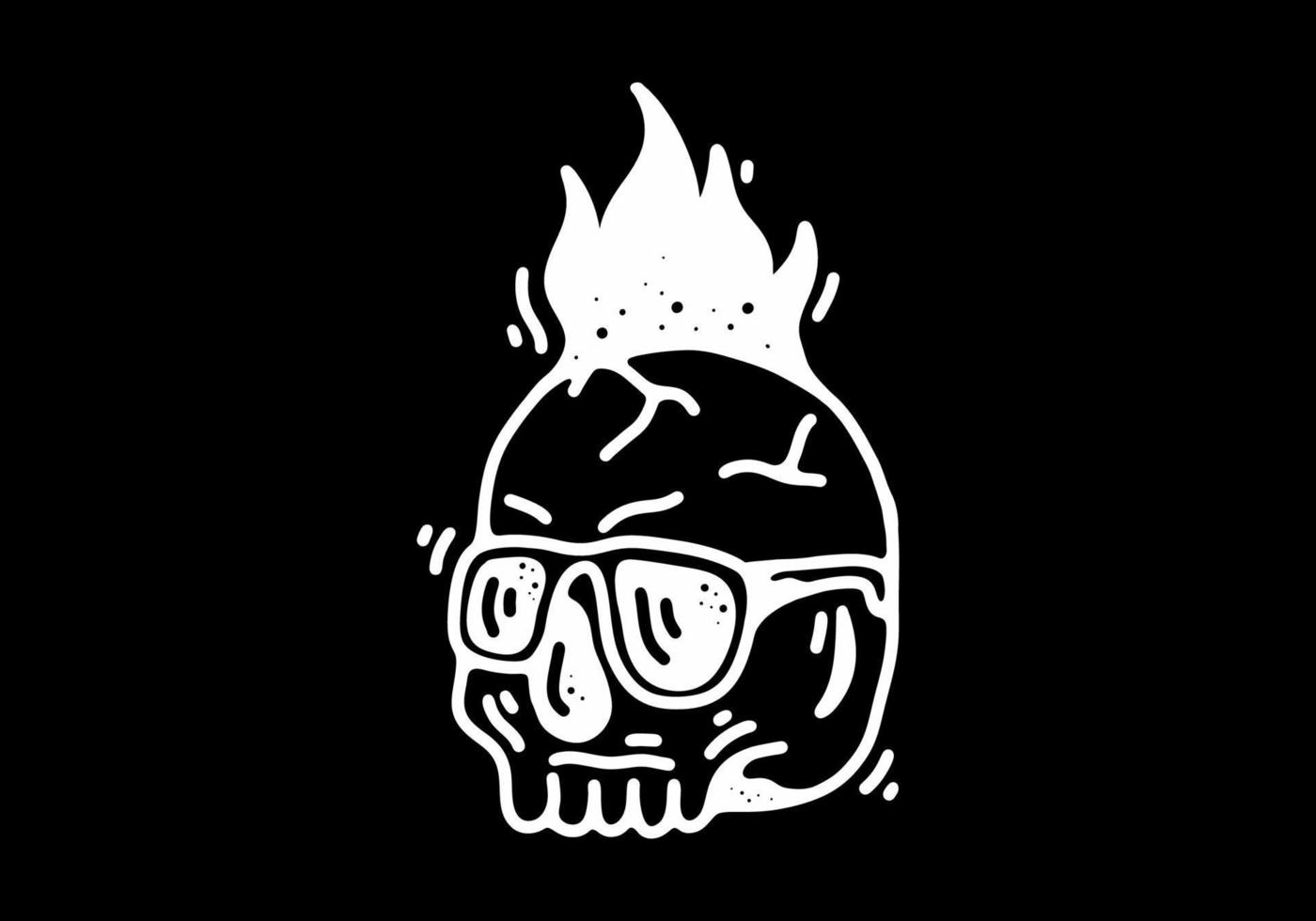 Skull wearing sunglasses Black and white line art mono line tattoo vector