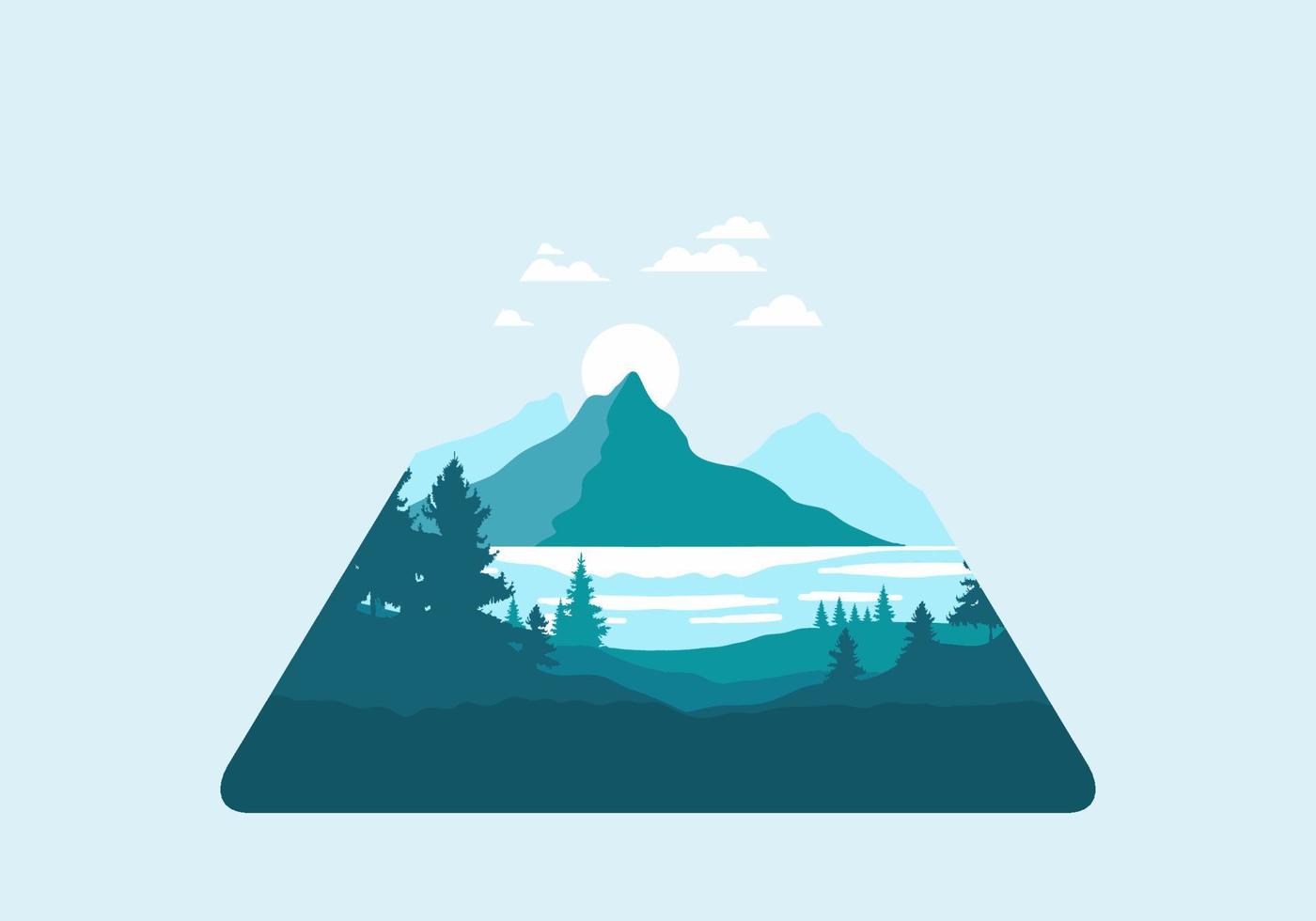 ilustración de arte paisajístico de una montaña y un lago vector