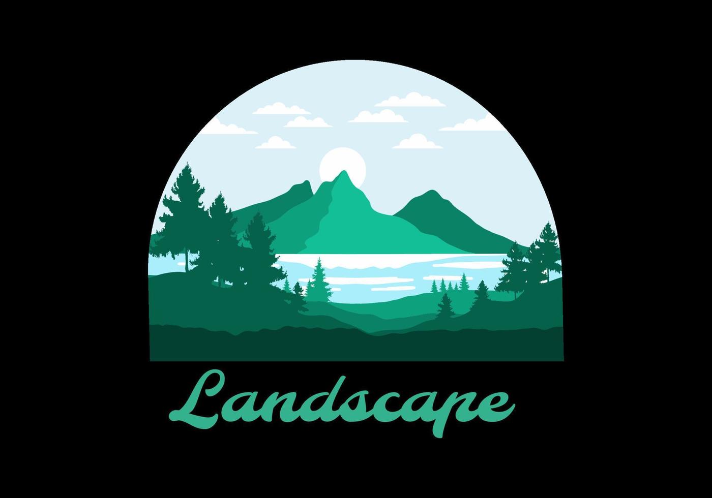Landscape art illustration of a mountain and lake vector