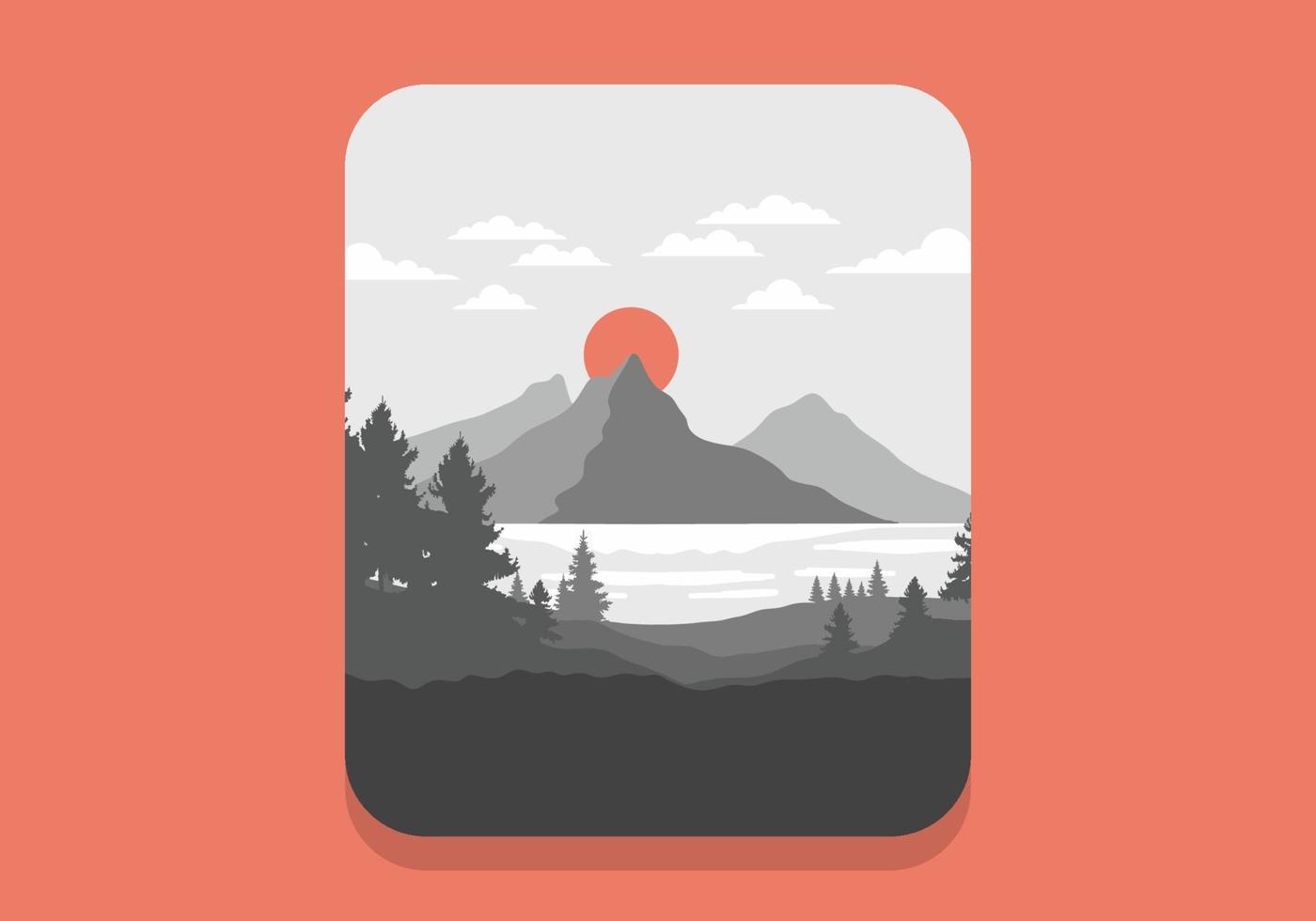 ilustración de arte paisajístico de una montaña y un lago vector