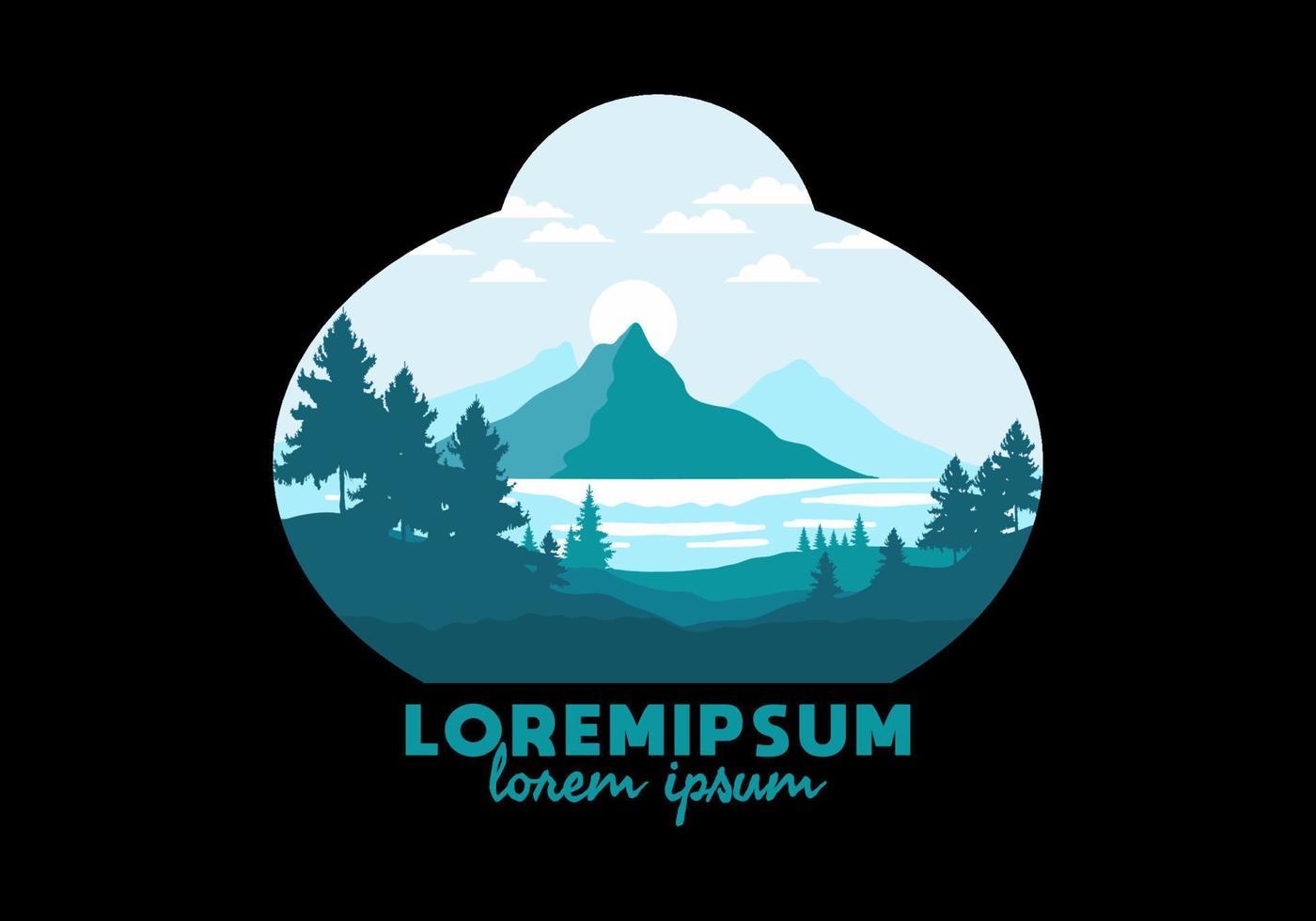 Landscape art illustration of a mountain and lake vector