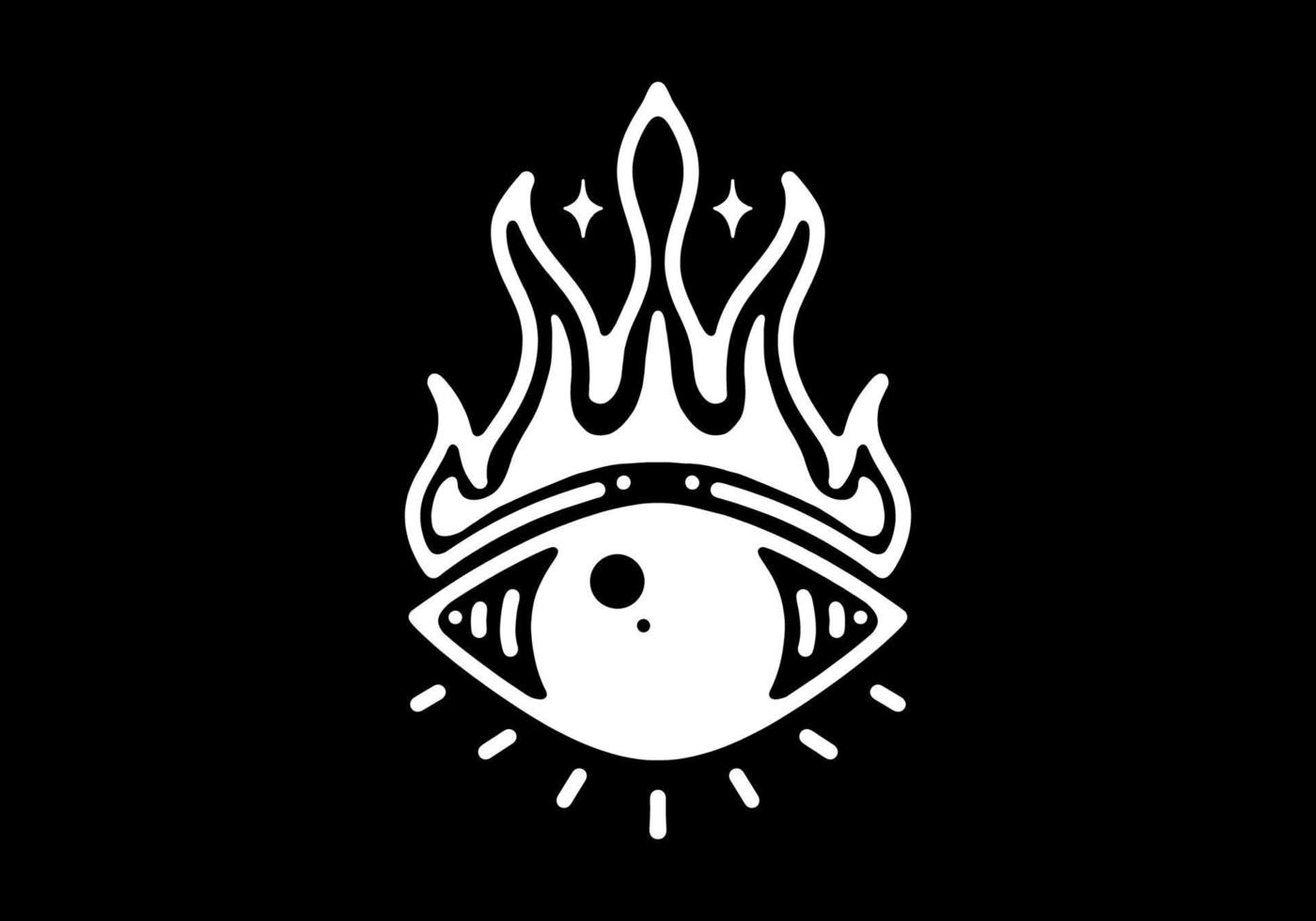 Eye and fire flame Black and white line art mono line tattoo vector