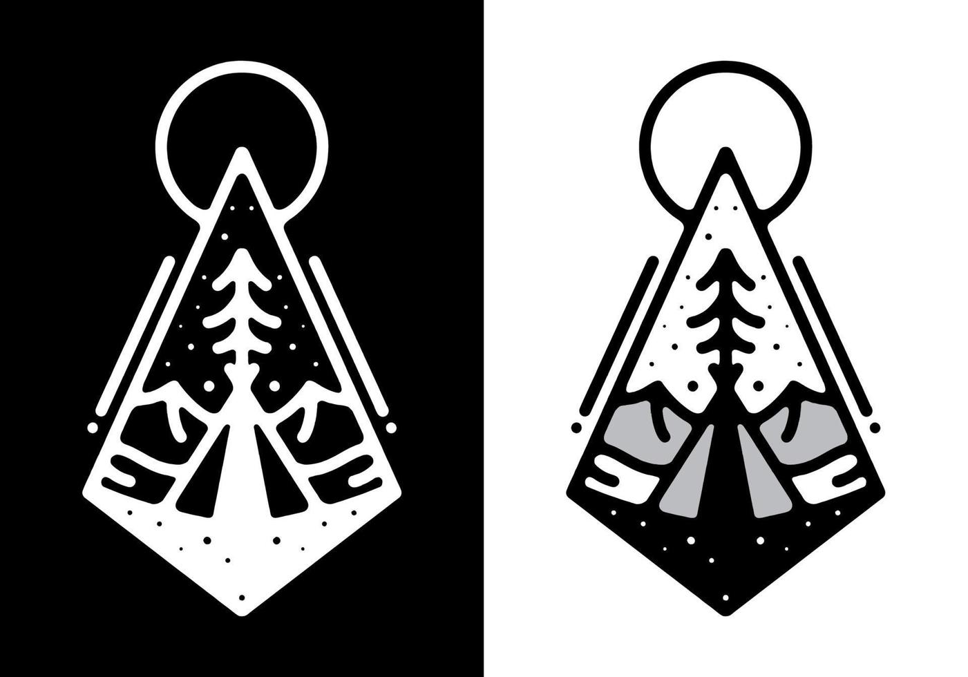 Camping tent and pine tree Black and white line art mono line tattoo vector