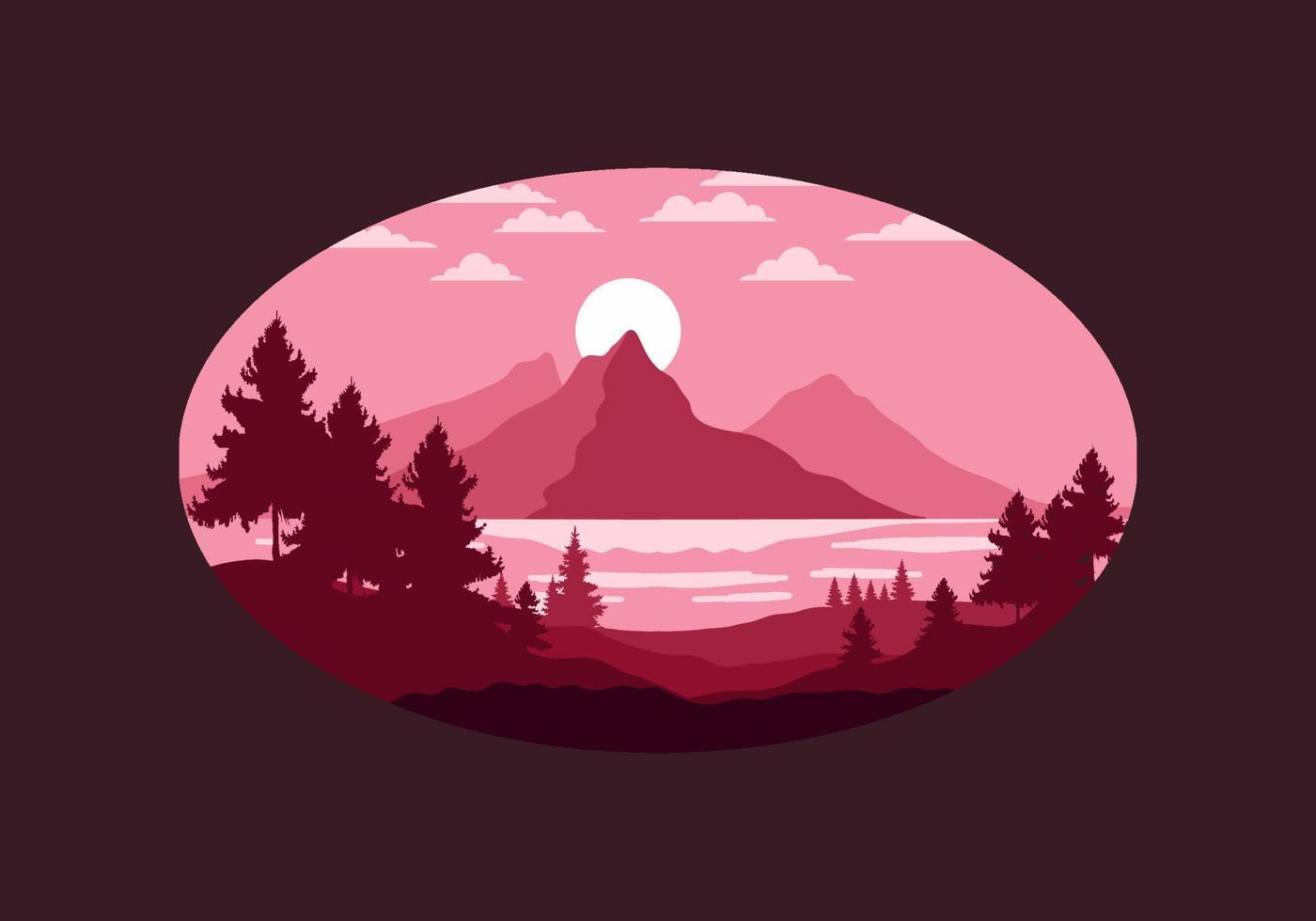Landscape art illustration of a mountain and lake vector