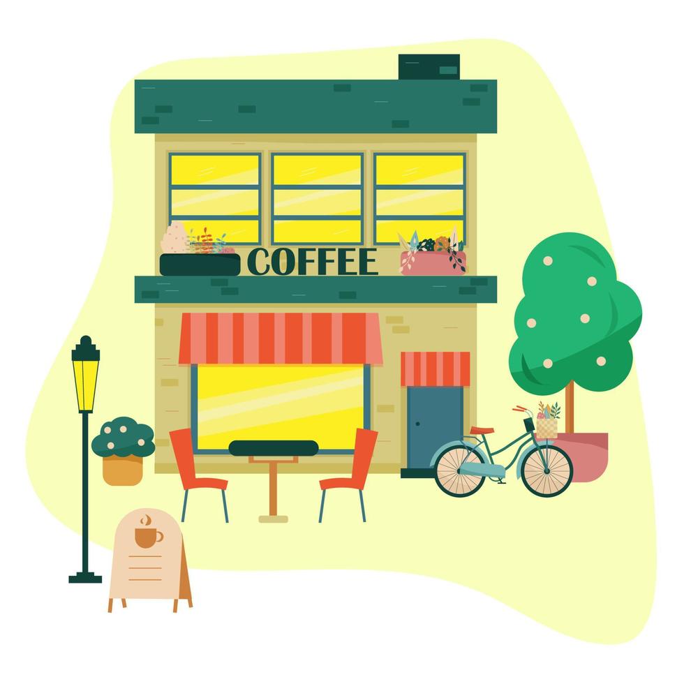 café en la ciudad. restaurante de la calle diseño plano vector