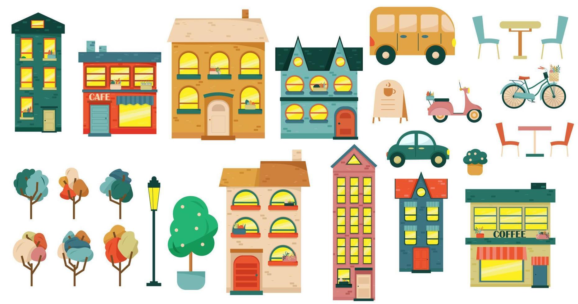 Big set with city elements to make your own city. vector