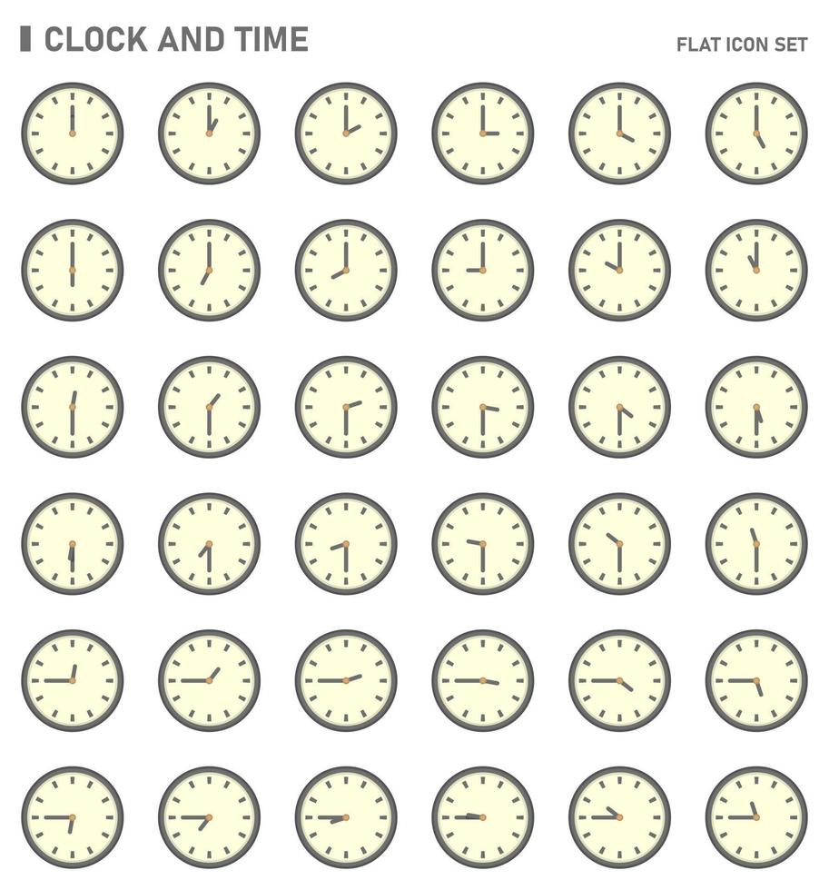 conjunto de iconos de reloj y hora. conjunto de iconos planos. vector