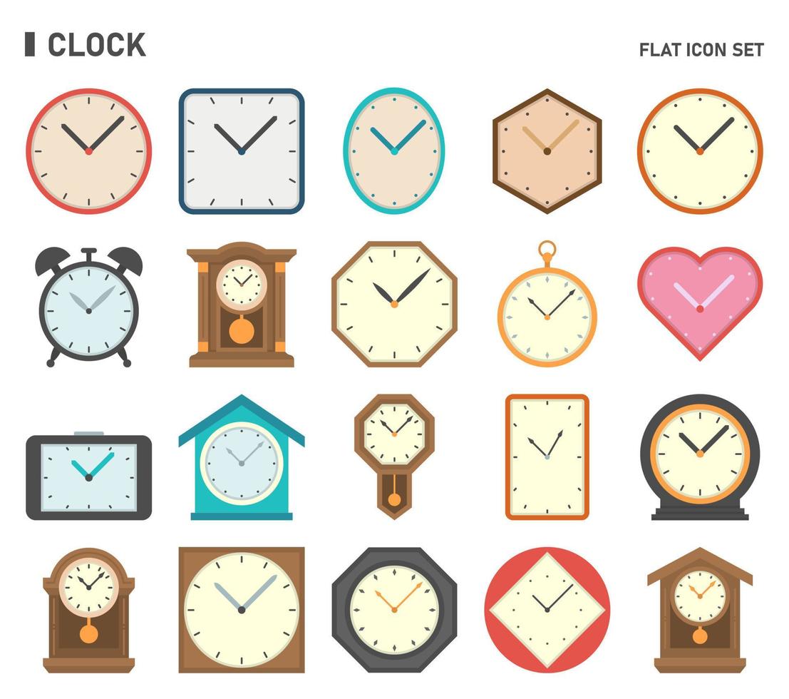 Clock and time icon set. Flat icon set. vector