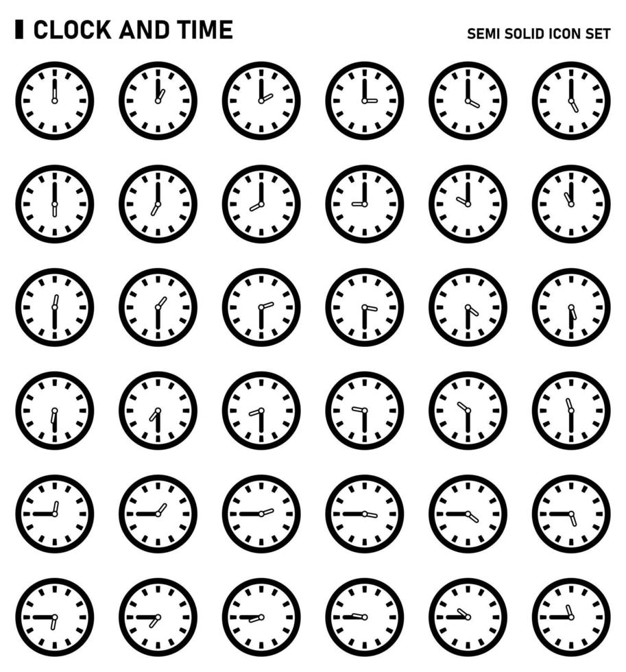 conjunto de iconos de reloj y hora. conjunto de iconos semisólidos. vector