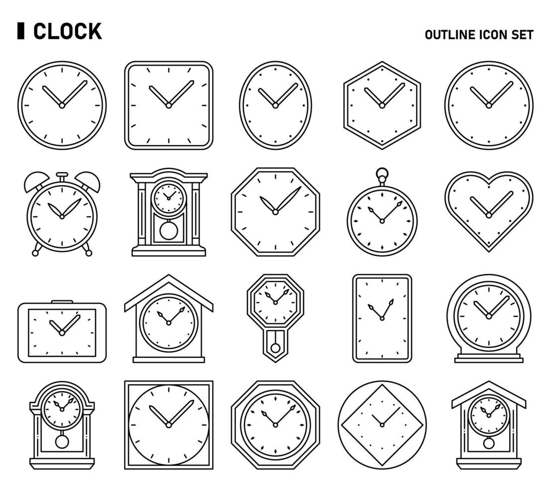 Clock and time icon set. Outline icon set. vector