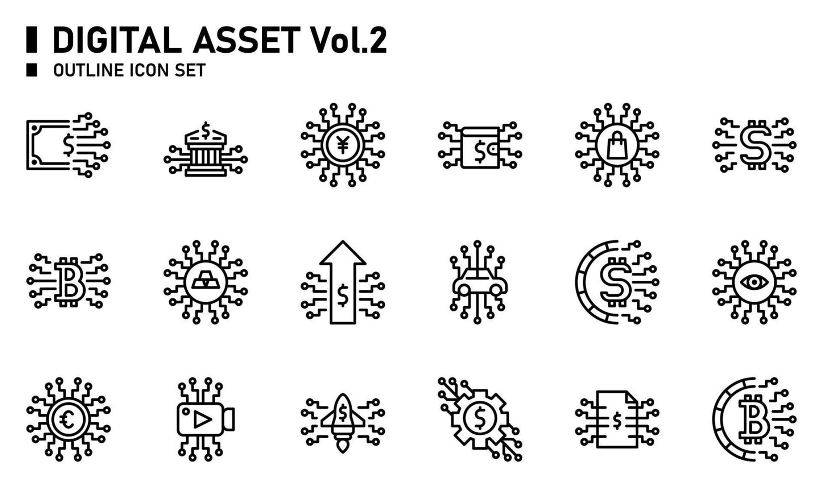 Digital asset outline icon set. vector