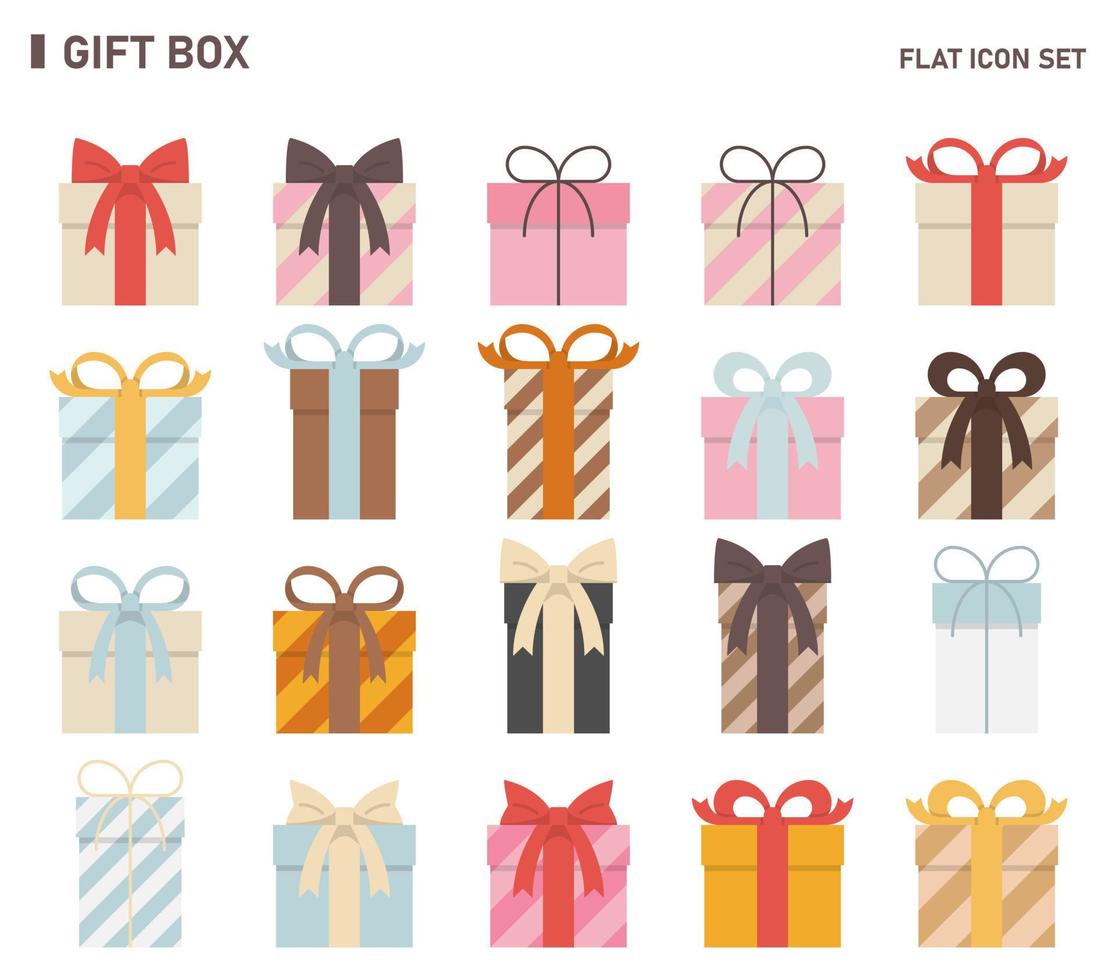 Gift box flat icon set. vector