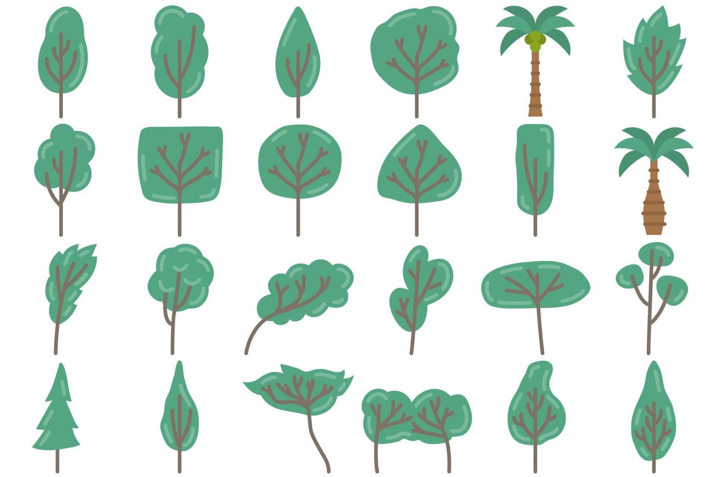 icono de árbol conjunto de iconos de árbol dibujado a mano. vector