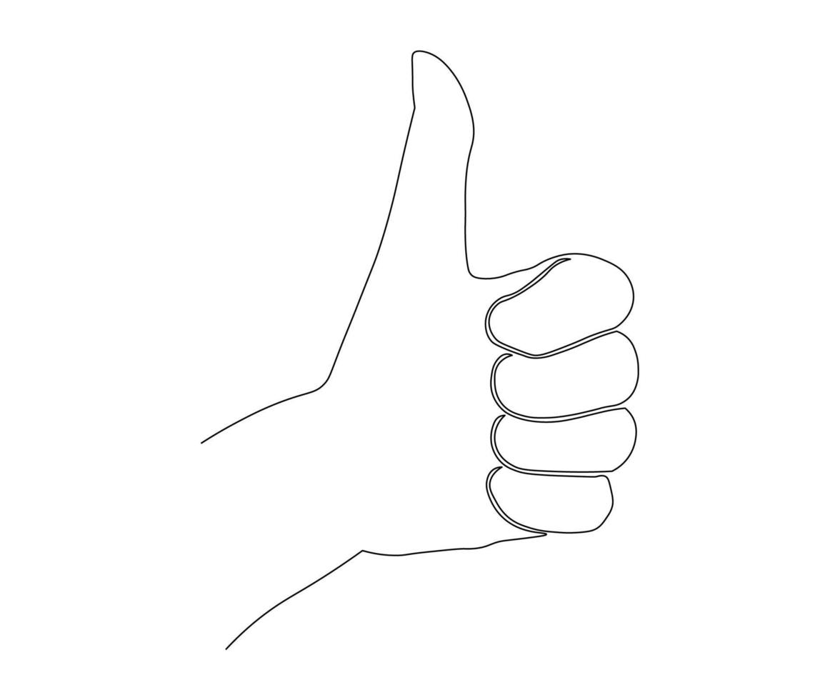 a hand showing a thumbs up in the style of one line art vector