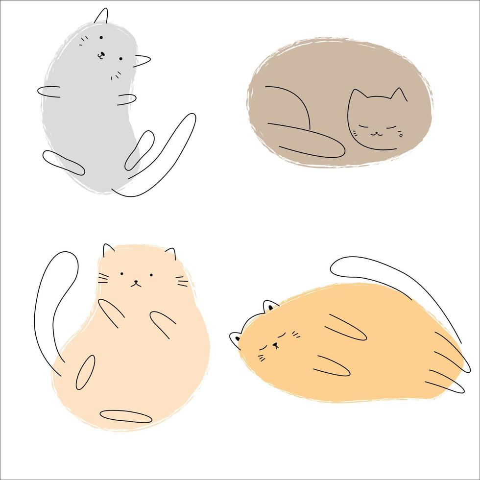 Collection of cats hand drawn isolated on white background. Cute cats doodle vector set. Kitten characters design. Stock vector flat illustration.
