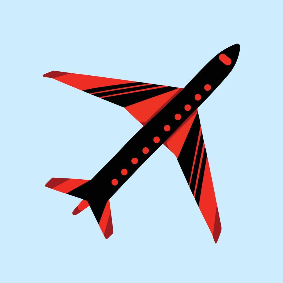 Black and red air plane vector icon isolated on blue background