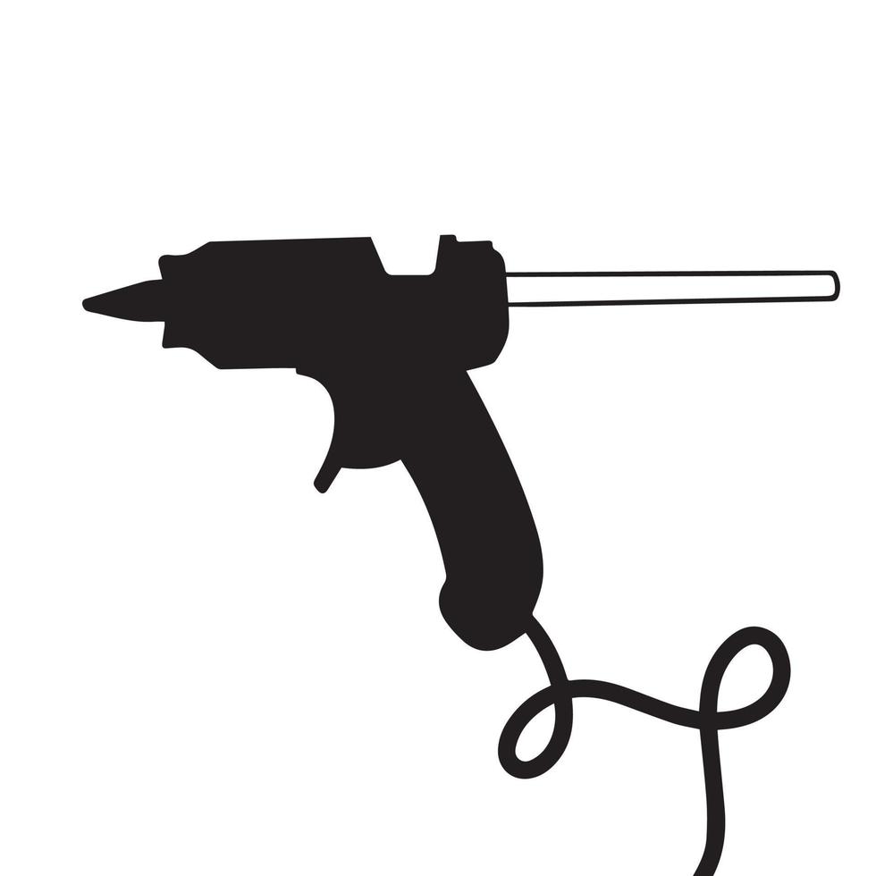 Black Glue gun vector icon silhouette drawing for crafting equipment. Pictogram drawing with cartoon flat art style isolated on plain white background.