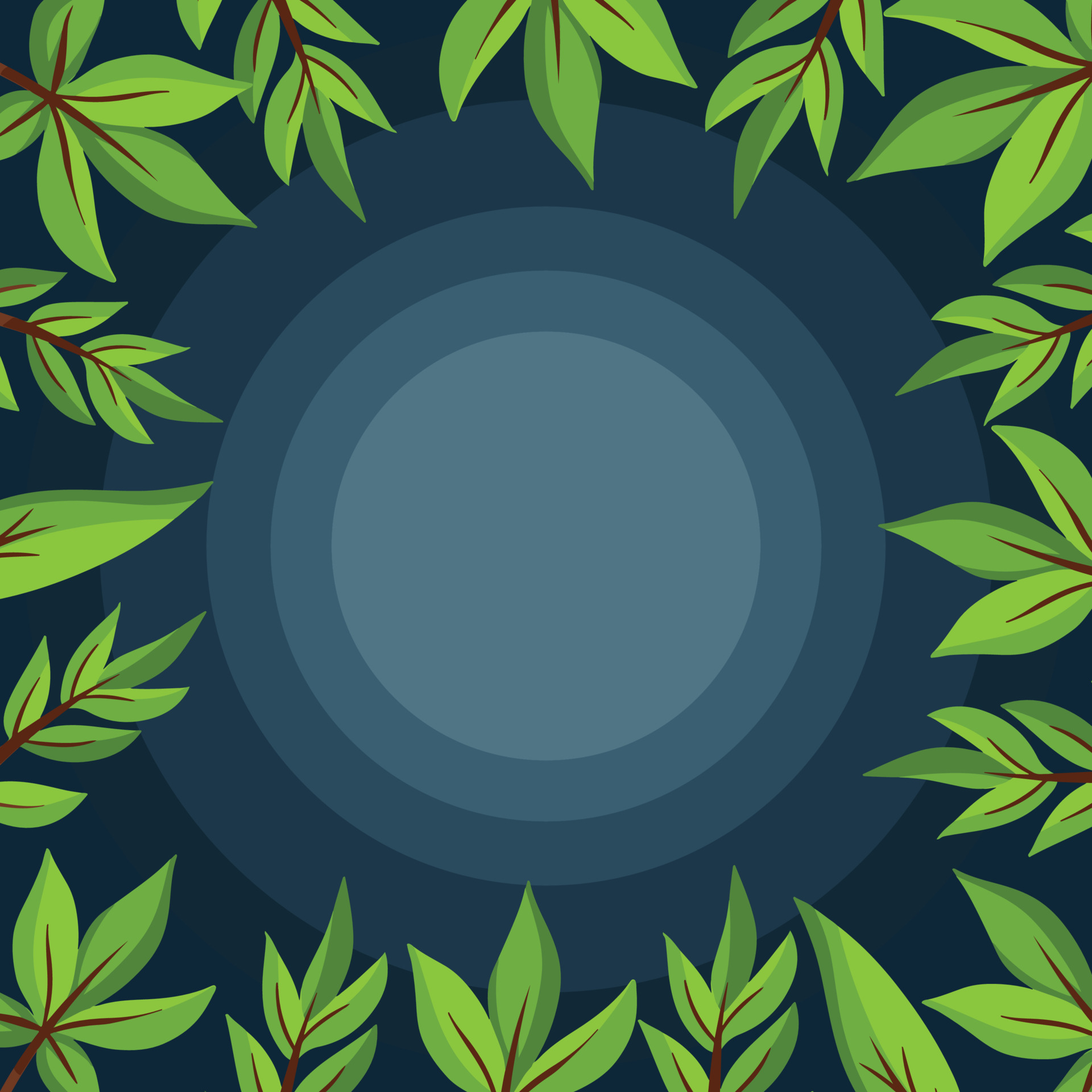 Dark blue background with green fresh leaves frame isolated on square shaped template. Vector wallpaper for poster, greeting cards, social media post, cover title card, and other with go green theme. 15430859 Dark blue background with green fresh leaves frame isolated on square shaped template. Vector wallpaper for poster, greeting cards, social media post, cover title card, and other with go green theme. 15430859