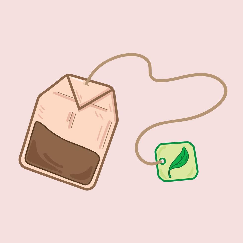 ilustración de vector de bolsa de té de color marrón con línea limpia y color aislado sobre fondo blanco liso. dibujo de pictograma con estilo plano simple de dibujos animados.