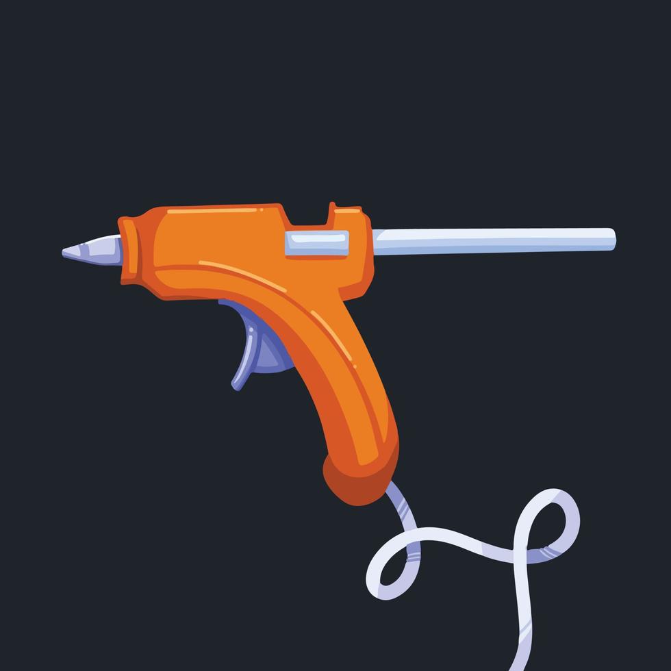 Orange glue gun vector icon full colored drawing for crafting equipment. Pictogram drawing with cartoon flat art style isolated on plain dark background.