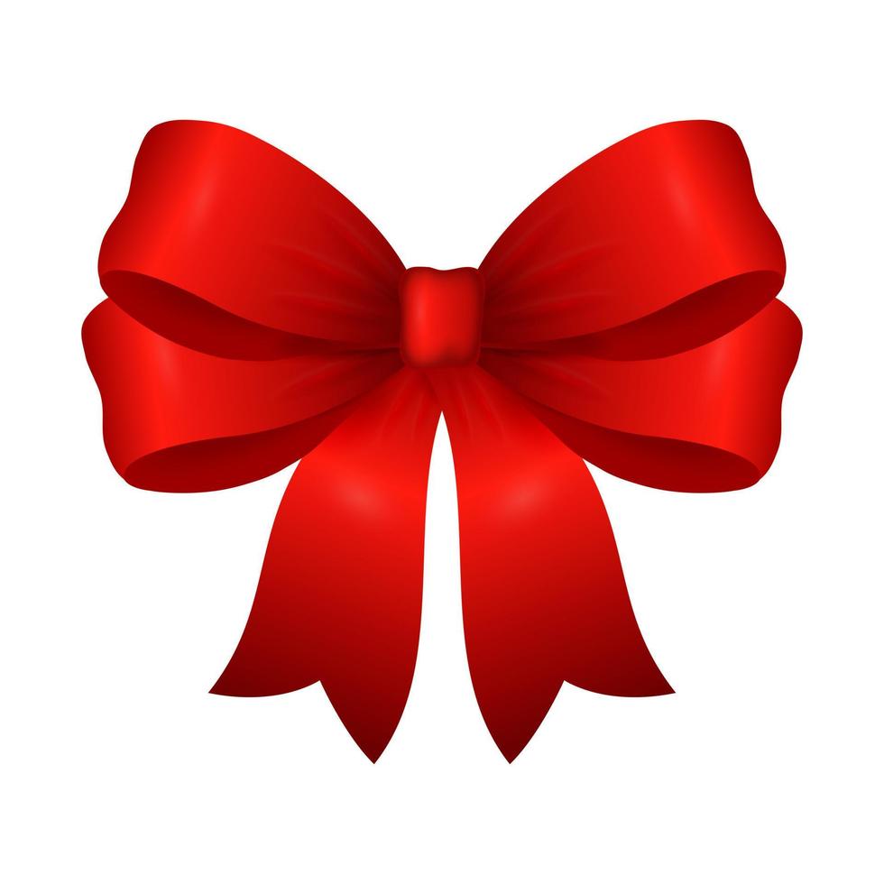 Beautiful voluminous red bow isolated on a white background. Red ribbon. Design element for holiday decor. Vector illustration.