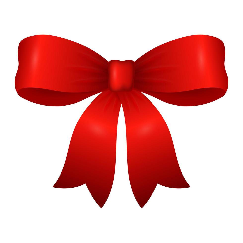 Realistic satin red bow for holiday decor. Red ribbon. Vector illustration.