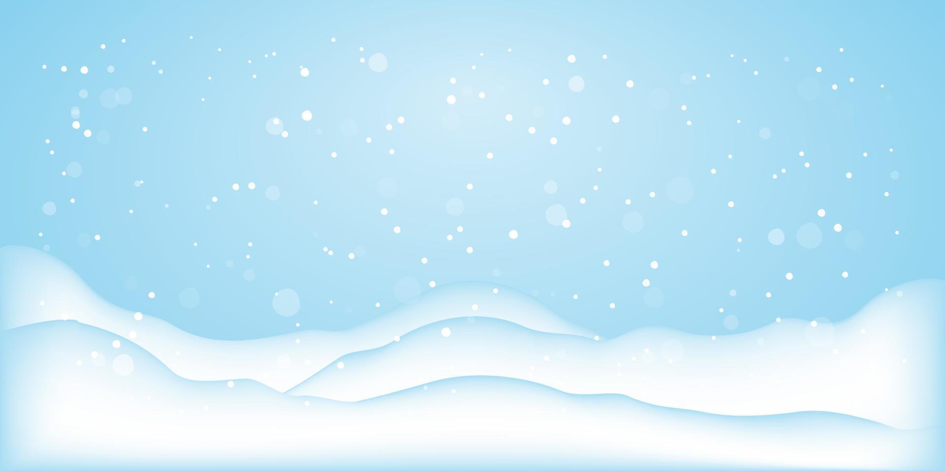 Blue winter background. Winter landscape with copy space, snow scene for cold season. Vector template for a Happy New Year or Merry Christmas greeting banner, poster or postcard. Vector illustration.