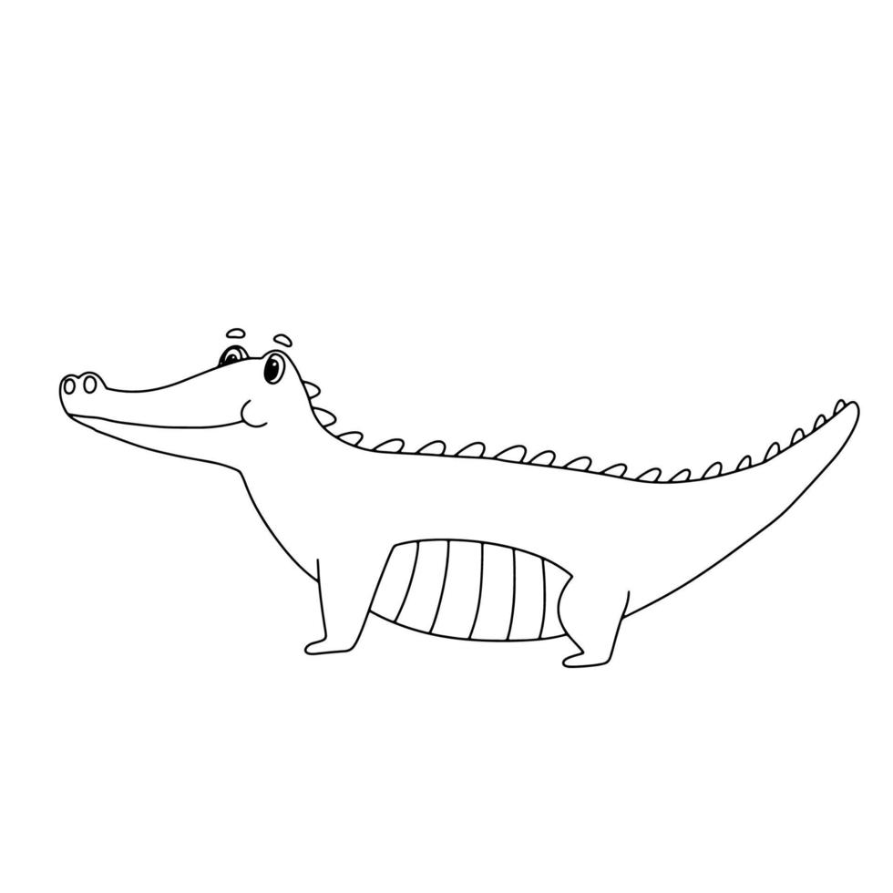 Cute Crocodile character. Funny Alligator isolated on white. Outline Vector Illustration for coloring book