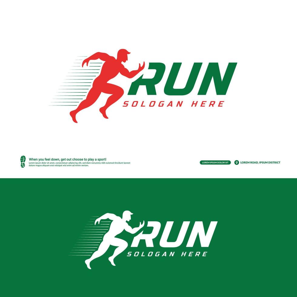 Run wordmark logo with runner inside, Nagative sapce Running club logo template, Marathon tournament logptype, Fitness, athlete training for life symbol vector