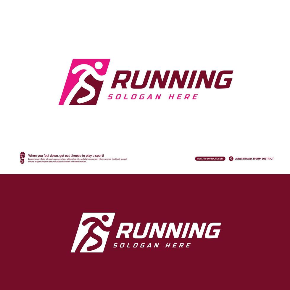 plantilla de logotipo del club de carreras, tipo de registro del torneo de maratón, identidad del equipo deportivo. fitness, atleta entrenando para el símbolo de la vida, diseño creativo del logo con letras. vector