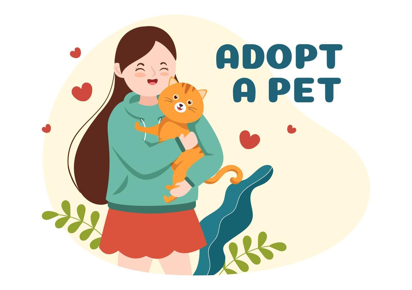 Adopt a Pet From an Animal Shelter in the Form of Cats or Dogs to Care for and Look After in Flat Cartoon Hand Drawn Templates Illustration vector