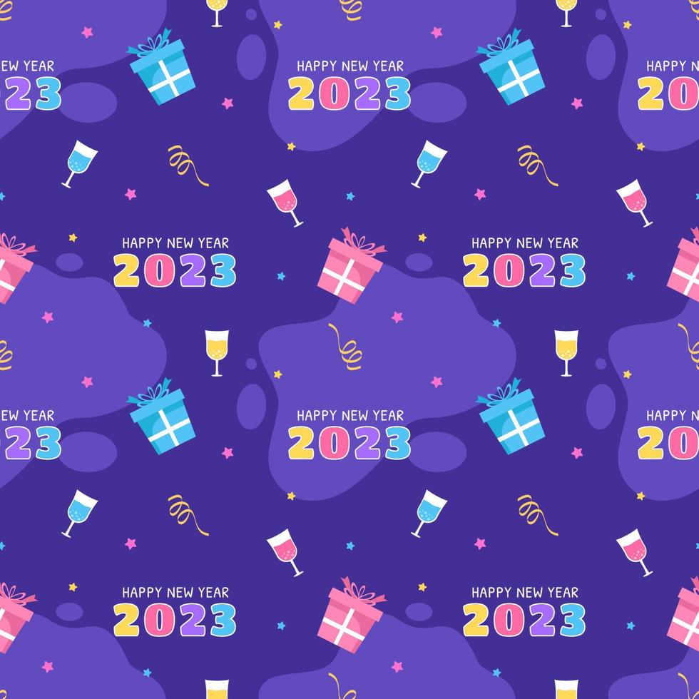 Happy New Year 2023 Seamless Pattern Design with Decoration in Template Hand Drawn Cartoon Flat Illustration vector