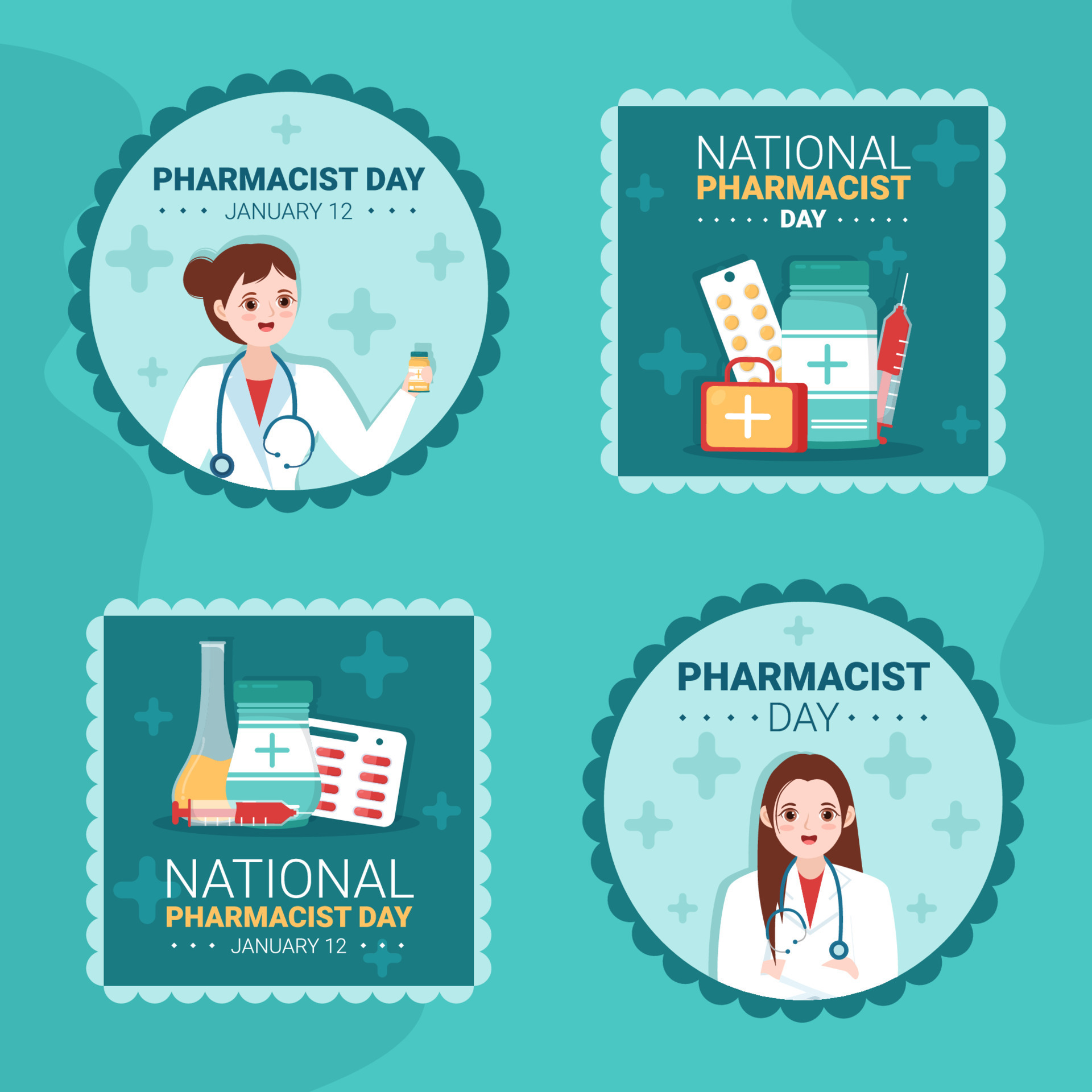 World Pharmacists Day Label Flat Cartoon Hand Drawn Templates ...