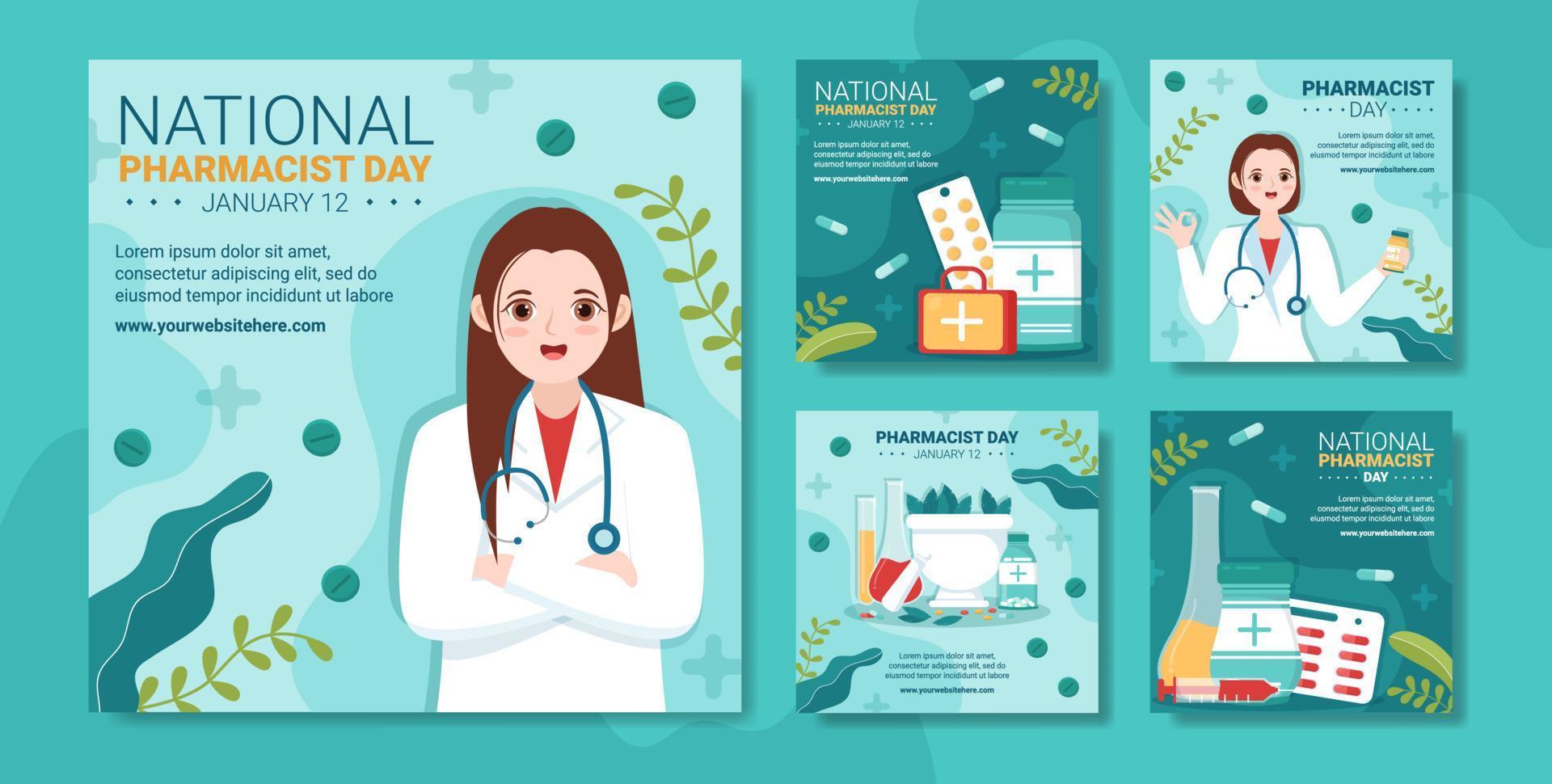 World Pharmacists Day Social Media Post Flat Cartoon Hand Drawn Templates Illustration vector